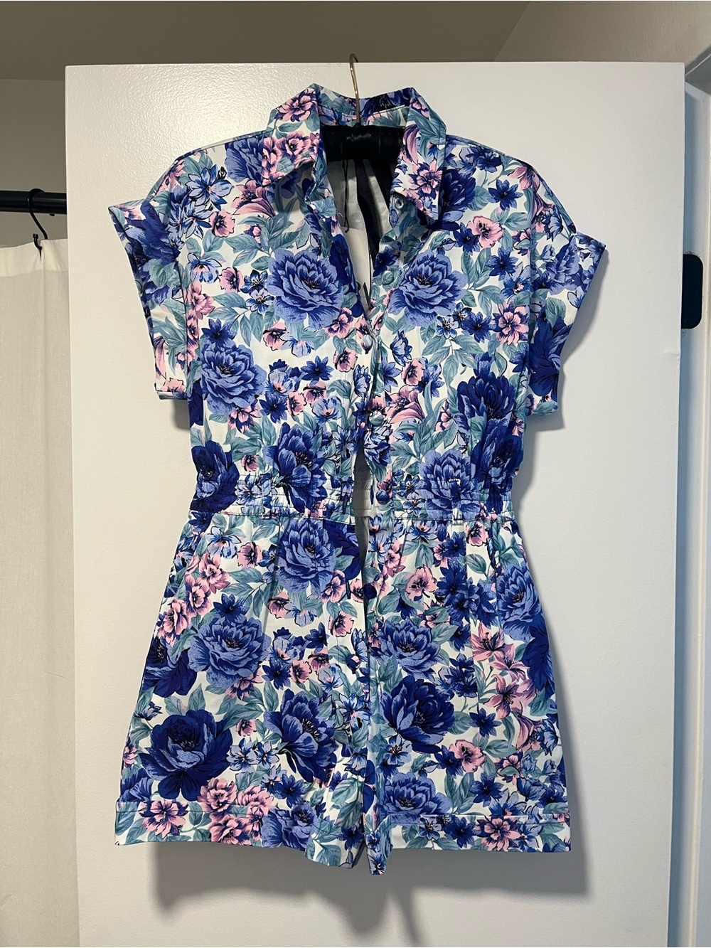 Zara Blue & Pink Floral Short Sleeve Romper